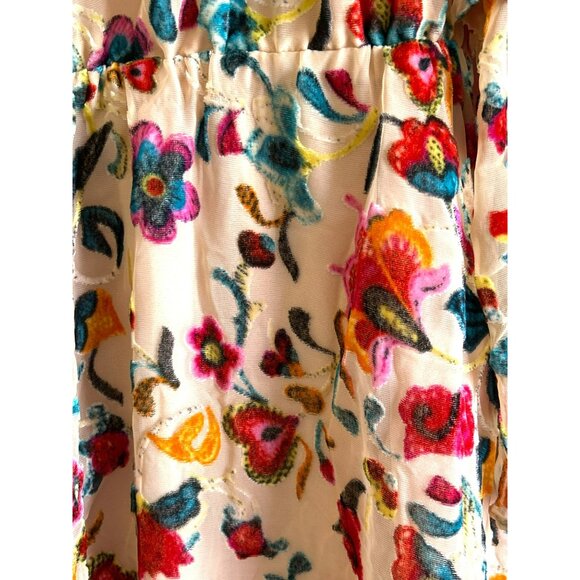 Bohemian Festival Multicolor Burnout Velvet Floral Midi Dress Ruffle Mock Neck - Picture 6 of 7